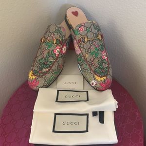 Gucci GG Flora Princetown Mule Slipper Open Back Loafer Supreme Floral 38